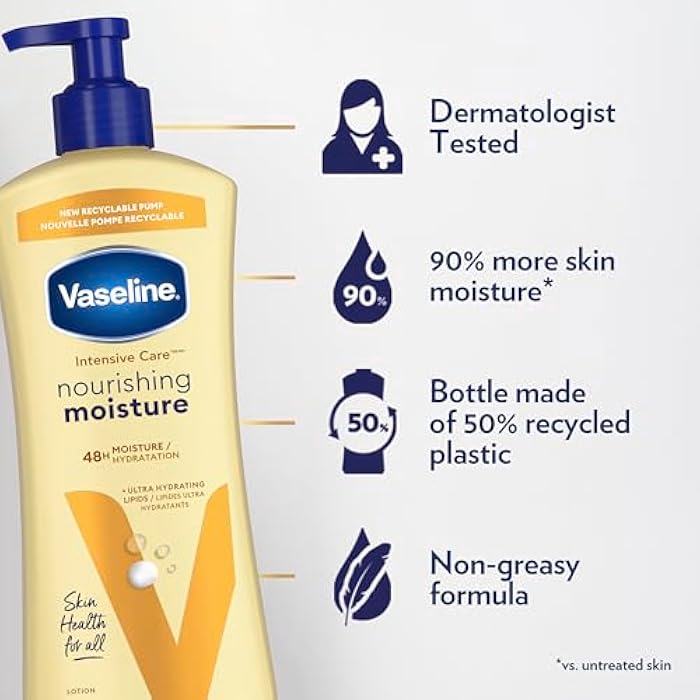 Vaseline Intensive Care Nourishing Moisture Body Lotion 3 Pk Made with Ultra-Hydrating Lipids + Pure Oat Extract for Dry Skin, for Nourished, Healthy-Looking Skin 20.3 oz - Image 4